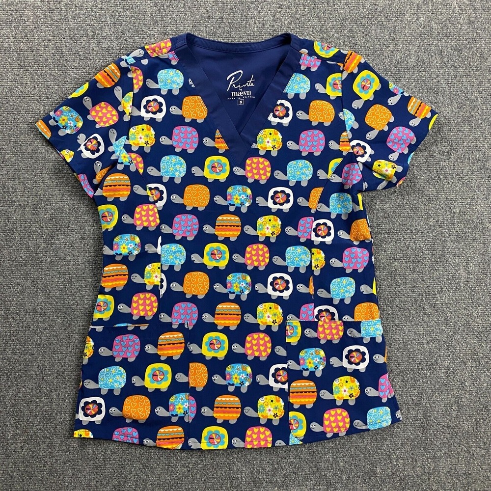 Prints by Maevn Scrubs Top Women's Small Animals Workwear Medical Polyester‎